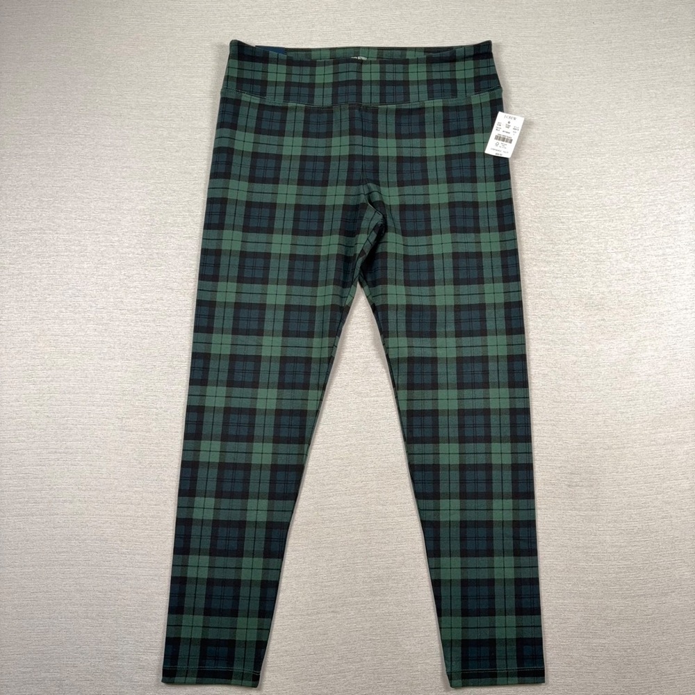 J Crew Full Length Legging Womens Size L Green Plaid Cotton Elastane NEW